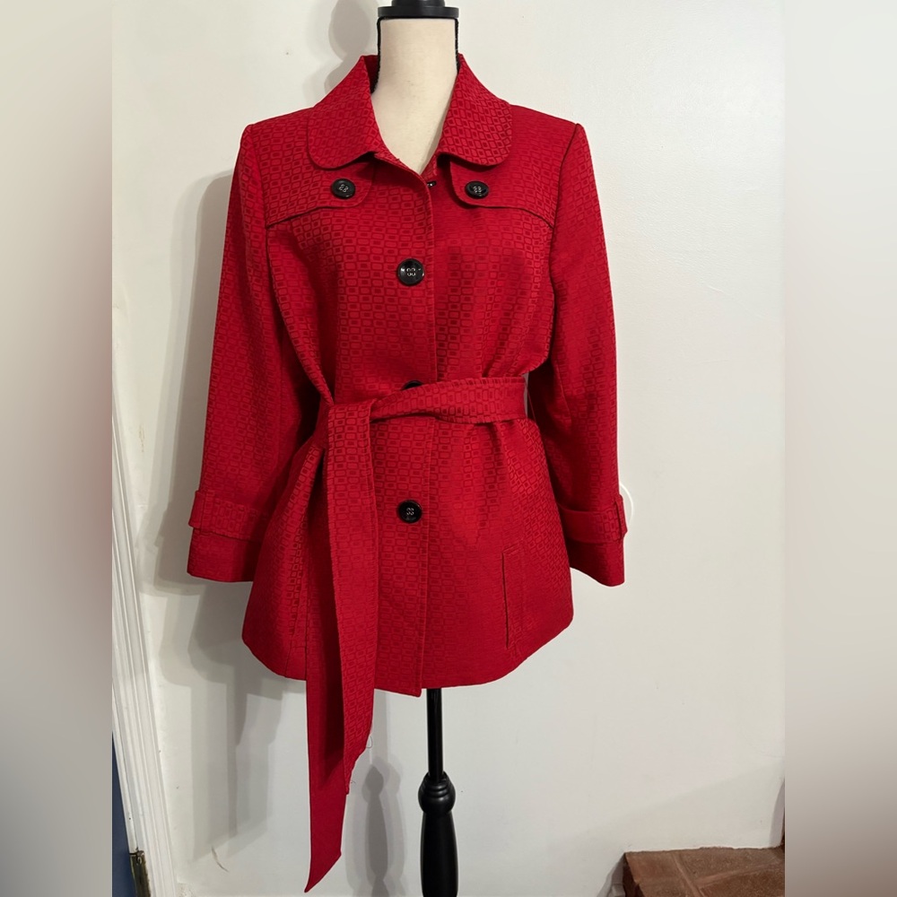 Mary Kay Vibrant Red Short Trench Coat SIZE XLT EXCELLENT CONDITION